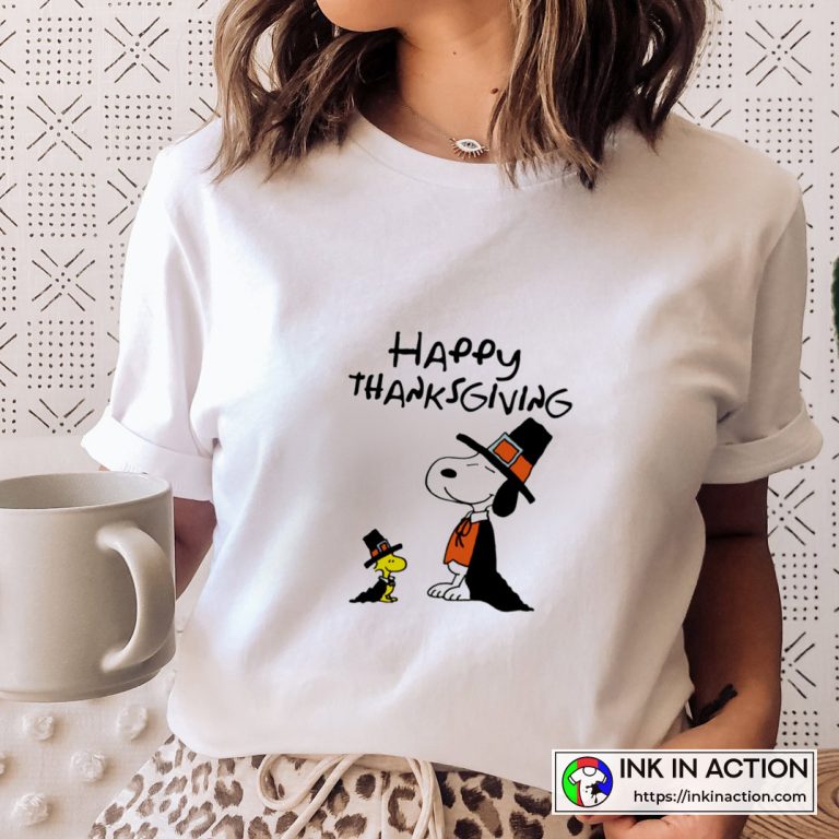 Peanuts Thanksgiving Charlie Brown Snoopy Wearing Pilgrim T Shirt Ink