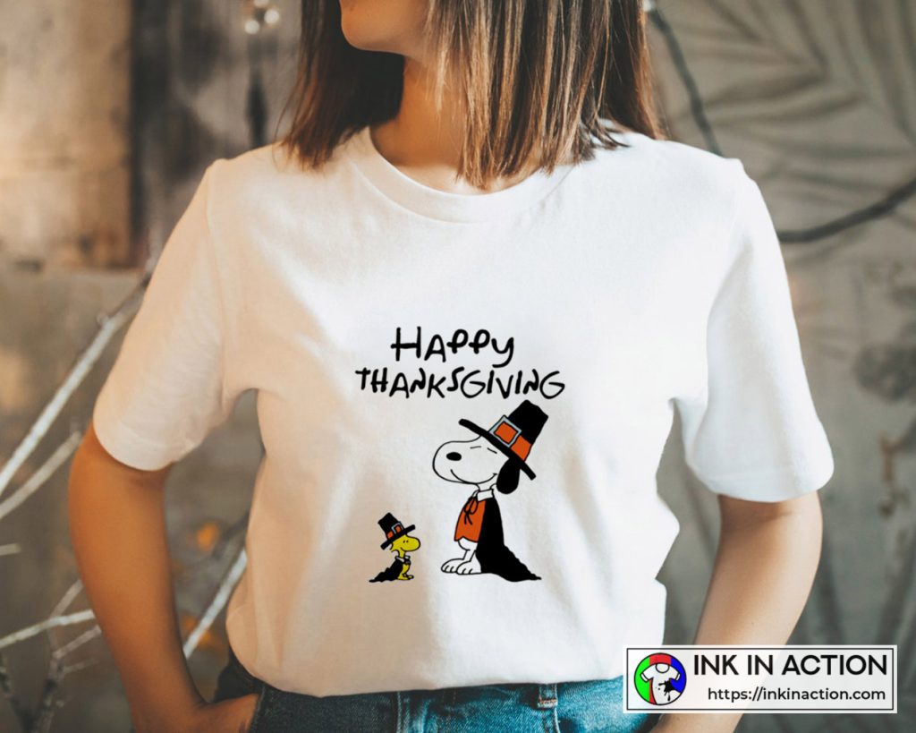 Peanuts Thanksgiving Charlie Brown Snoopy Wearing Pilgrim T Shirt Ink