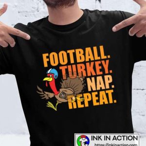 Football Turkey Nap Repeat Gift for Thanksgiving, Thanksgiving Themed T-Shirt