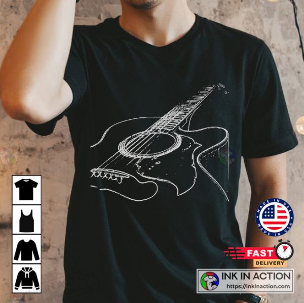 Musician Guitar Player Travel Guitar Acoustic Guitar Band T-shirt for Music Lover