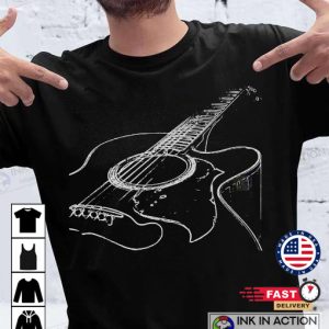 Musician Guitar Player Travel Guitar Acoustic Guitar Band T-shirt for Music Lover