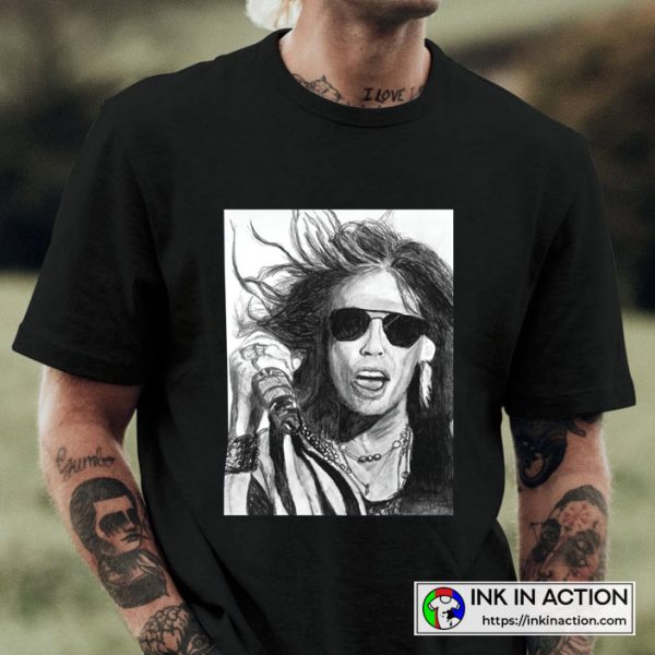 Aerosmith Collections Portrait of Steven Tyler Aerosmith Sketch Vintage T-shirt