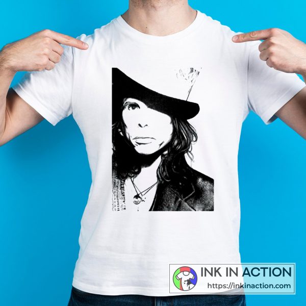 Aerosmith Steven Tyler Black and White Portrait Photo Vintage T-shirt