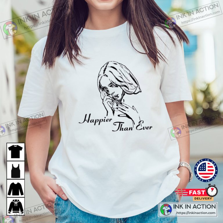 T-shirt Officiel Billie Eilish Happier Than Ever - Produit Sous Licence, Coupe Classique, Léger