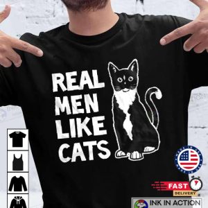 Cat Real Men like Cats Husband Dad Gift love Funny Geek Tshirt 3