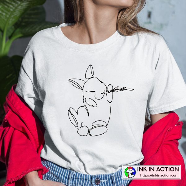 Cute Floral Bunny Easter Origin Funny Easter Simple T-Shirt