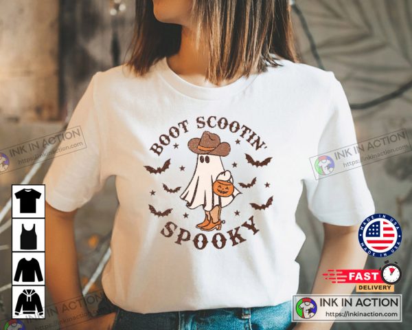 Boot Scoot Spooky Cowboy Ghost Western Halloween Retro T-shirt