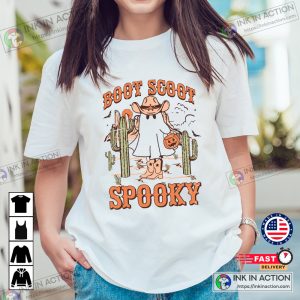 Halloween Boot Scoot Spooky Western Ghost Retro Halloween Cowboy Ghost Tshirt 1
