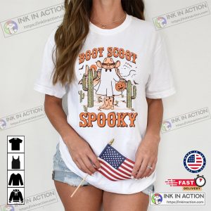 Boot Scoot Spooky Western Ghost Retro Halloween Cowboy Ghost T-shirt
