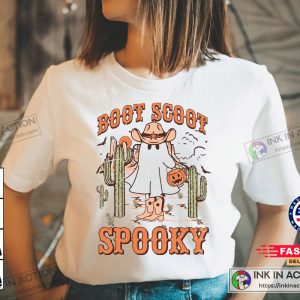 Halloween Boot Scoot Spooky Western Ghost Retro Halloween Cowboy Ghost Tshirt 3