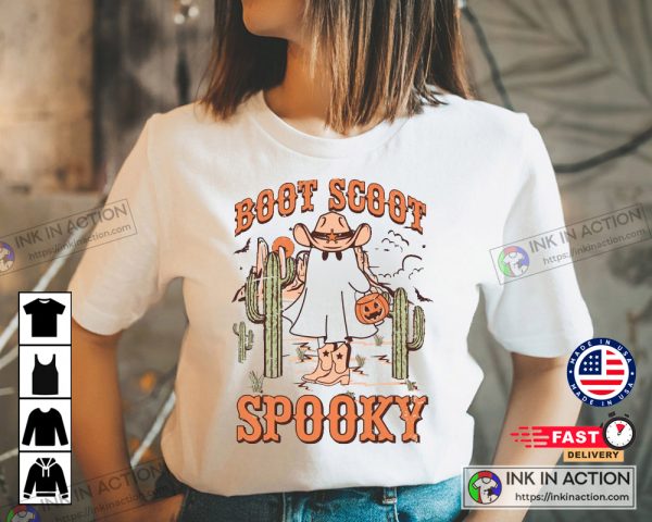 Boot Scoot Spooky Western Ghost Retro Halloween Cowboy Ghost T-shirt