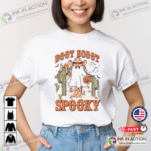 Halloween Boot Scoot Spooky Western Ghost Retro Halloween Cowboy Ghost Tshirt 4