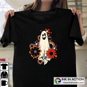 Halloween Flower Ghost Sketch Witch Retro Vintage T-Shirt