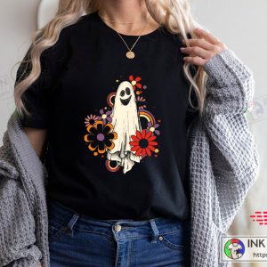 Halloween Flower Ghost Sketch Witch Retro Vintage T-Shirt