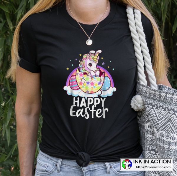 Happy Easter Unicorn Bunny Girls Easter Eggs T-Shirt