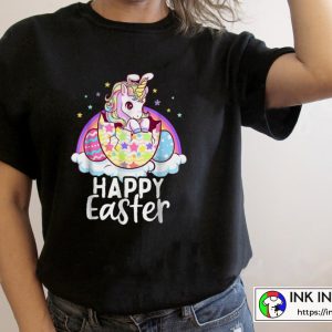 Happy Easter Unicorn Bunny Girls Easter Eggs T Shirt 2