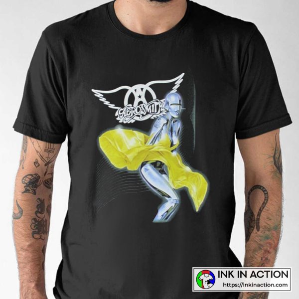 Just Push Play Aerosmith Robot Yellow Dress Vintage Style T-shirt