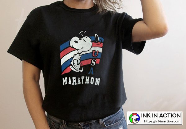 Peanuts Snoopy USA Marathon Vintage Graphic Tee