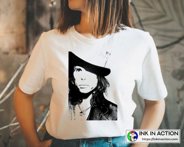 Steven Tyler Black and White Portrait Photo Vintage T-shirt