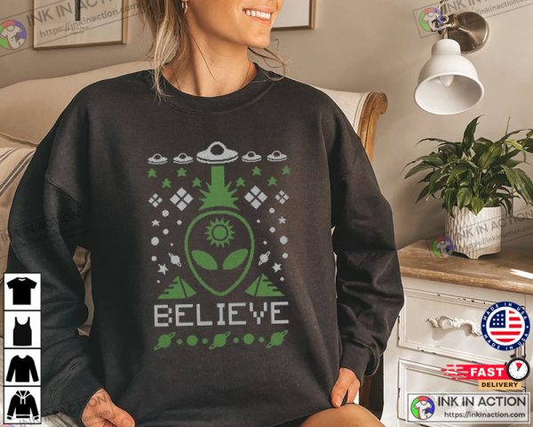 Alien Believe Ugly Christmas Sweater