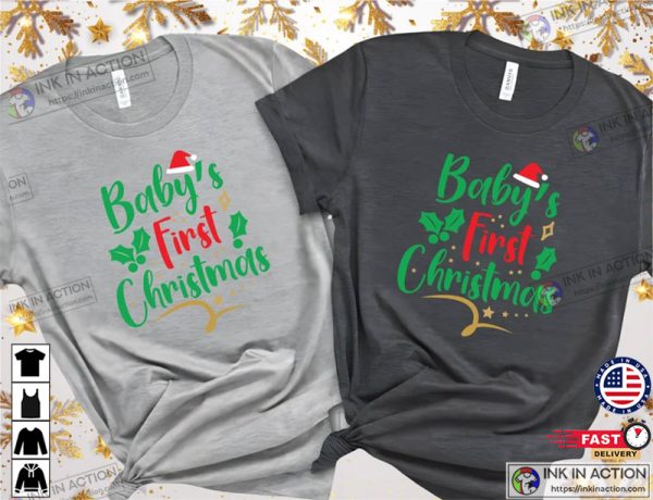 Baby’s First Christmas Tee, First Christmas Shirt, Xmas Family Shirt, Personalized Family Shirt