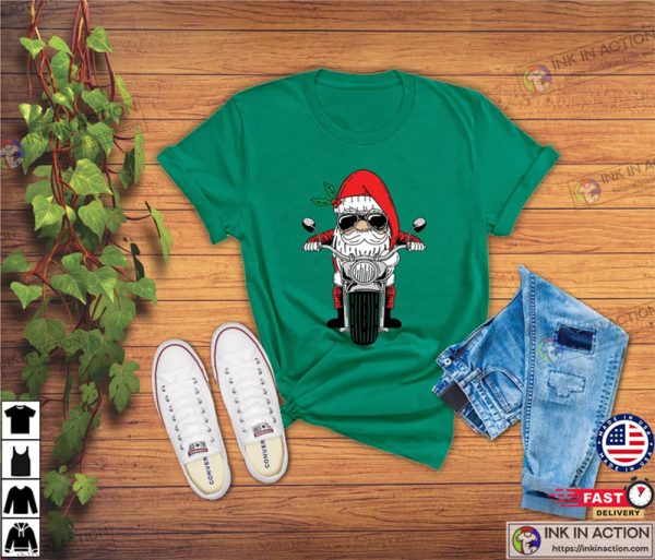 Biker Santa Sweatshirt, Motor Biker Santa Cool Santa Shirt