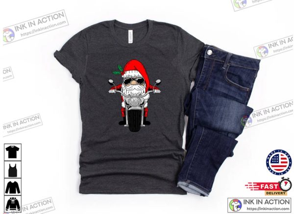 Biker Santa Sweatshirt, Motor Biker Santa Cool Santa Shirt