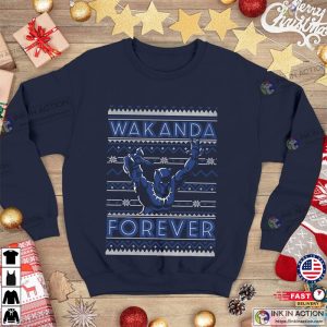 Black Panther Christmas Shirt Black Panther Ugly Christmas Sweater Marvel Wakanda Forever Sweatshirt 3