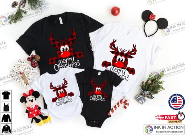 Buffalo Plaid Reindeer Christmas Shirt, Reindeer Shirt, Peeping Reindeer Shirt, Merry Christmas Shirt