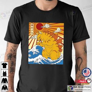 Catzilla Shirt Synthwave Cat Shirt Vaporwave Cat Shirt Great Wave of Kanagawa