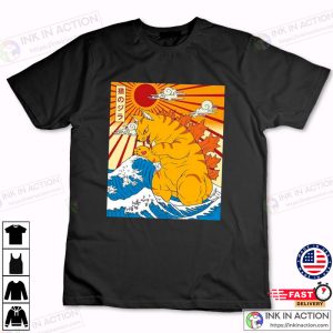 Cat Catzilla Shirt Synthwave Cat Shirt Vaporwave Cat Shirt Great Wave of Kanagawa Japanese Cat Shirt Japanese Kawaii 3