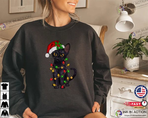 Cat Christmas Sweater, Christmas Cat Sweatshirt, Black Cat Christmas Shirt, Kitten Christmas Shirt