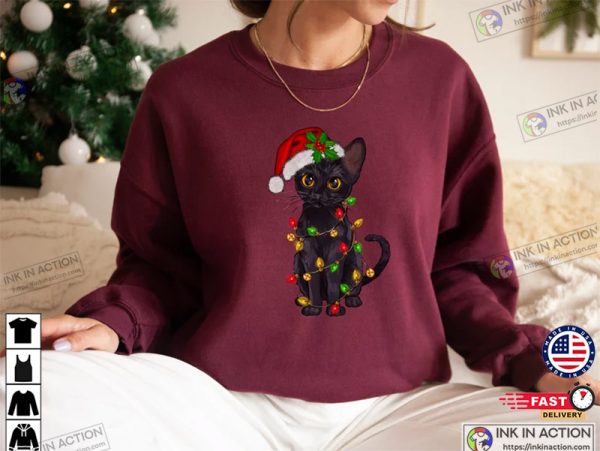 Cat Christmas Sweater, Christmas Cat Sweatshirt, Black Cat Christmas Shirt, Kitten Christmas Shirt