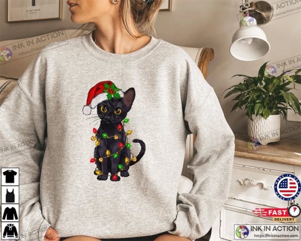 Cat Christmas Sweater, Christmas Cat Sweatshirt, Black Cat Christmas Shirt, Kitten Christmas Shirt