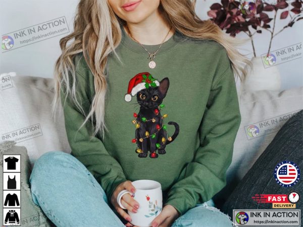 Cat Christmas Sweater, Christmas Cat Sweatshirt, Black Cat Christmas Shirt, Kitten Christmas Shirt