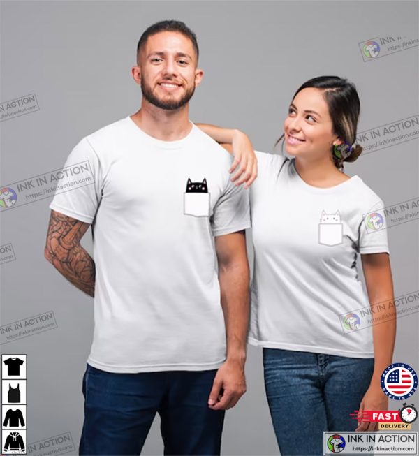 Cat Pocket Matching Couple Graphic Funny Valentine Shirt