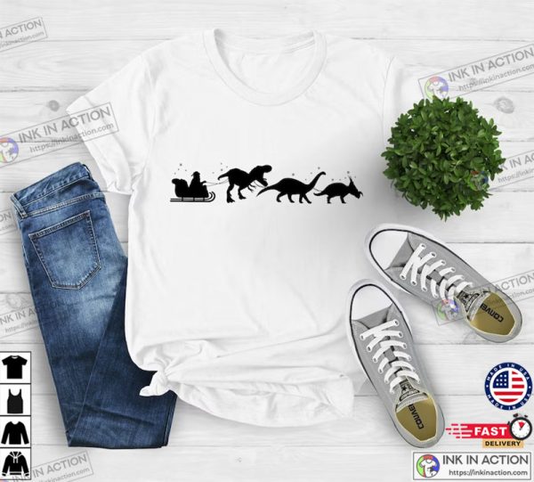 Christmas Dinosaurs Sleigh Ride Shirt, Boy’s Xmas Gift, Funny Christmas