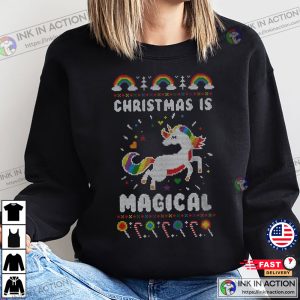 Christmas Is Magical Unicorn Ugly Sweater Unisex Adult Crew Neck Sweatshirt 2