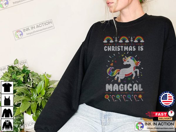 Christmas Is Magical Unicorn Ugly Crew Neck Sweatshirt