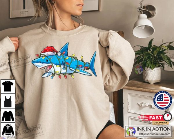 Santa Hat Shark Animal Cute Christmas Shirts