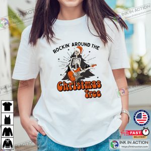 Christmas Skeleton Rock Shirt Retro Christmas Tee Christmas Tree Shirt Womens Music Graphic Shirt 3