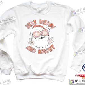 Christmas Sweatshirt For Kids Stay Merry And Bright Santa Shirt Holiday Groovy Christmas Vibes Shirts 1