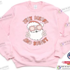 Christmas Sweatshirt For Kids Stay Merry And Bright Santa Shirt Holiday Groovy Christmas Vibes Shirts 2