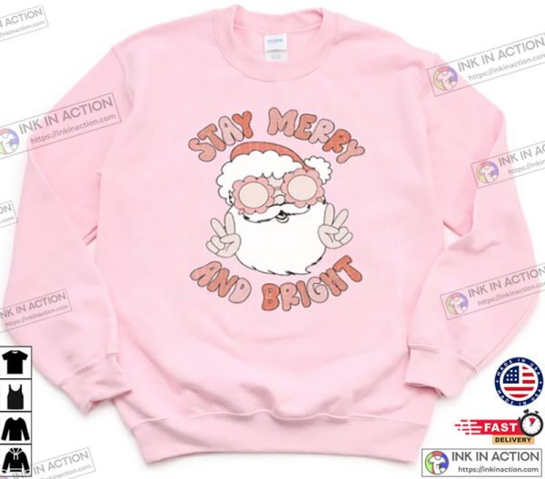 Stay Merry And Bright Santa Christmas Shirt For Kids
