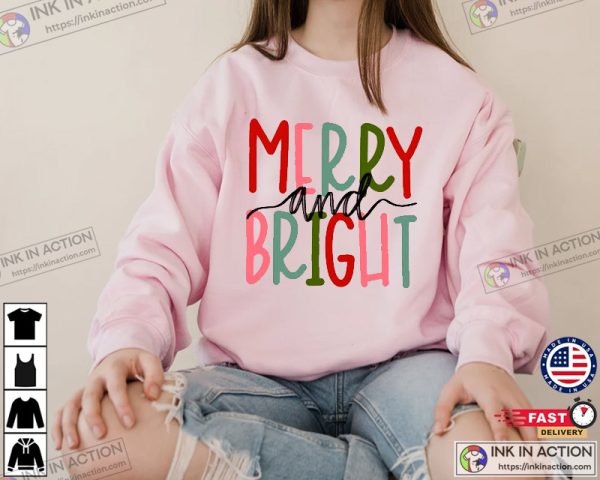 Merry and Bright Women Christmas Shirt