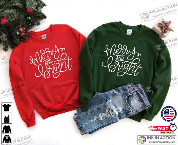 Merry and Bright Basic Christmas Holiday Sweatshirt