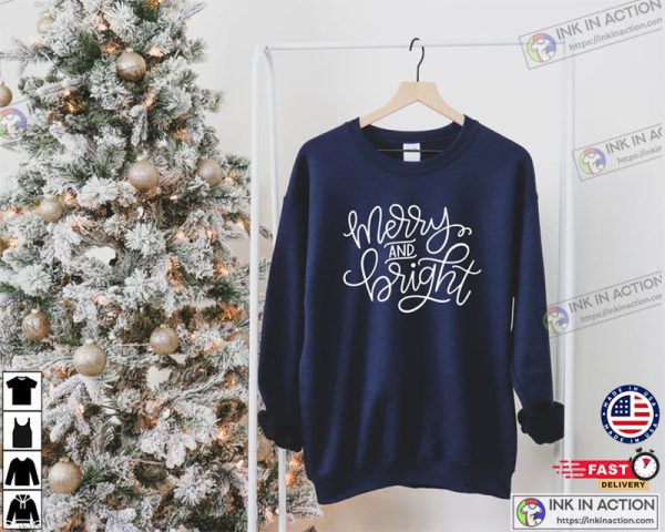 Merry and Bright Basic Christmas Holiday Sweatshirt