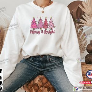 Merry and Bright Cute Pink Christmas Tree Holiday Sweatshirt 6