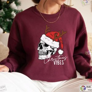 Christmas Vibes Sweatshirt Christmas Skeleton Shirt Christmas Crewneck Sweater Holiday Gift 2