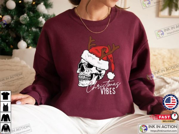 Christmas Vibes Sweatshirt, Christmas Skeleton Shirt, Christmas Crewneck Sweater, Holiday Gift